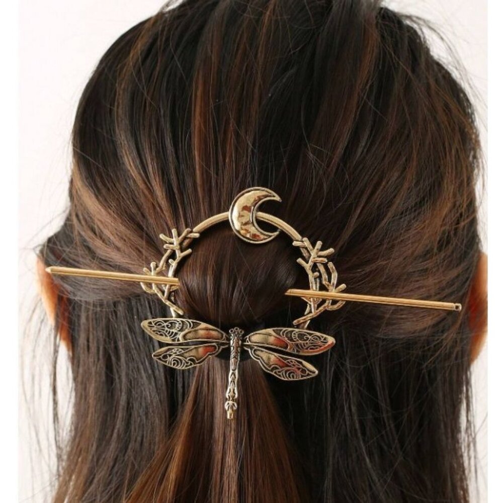 Dragonfly Wiccan Fairy Goddess Hair Pin Stick Celestial Moon Woodland Witchy